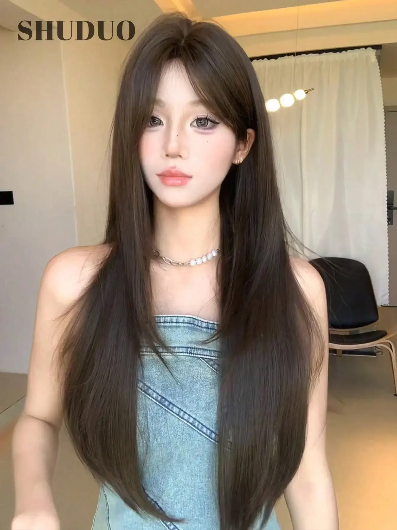 

alicegarden 26-Inch Long Synthetic Wig Featuring A Natural Straight Style A Stunning Dark-Brown. Middle Part Design , This False Hairpiece Is Perfect For Daily Use, Offering A Natural And Realistic Appearance That Mimics Gift For Ladies.