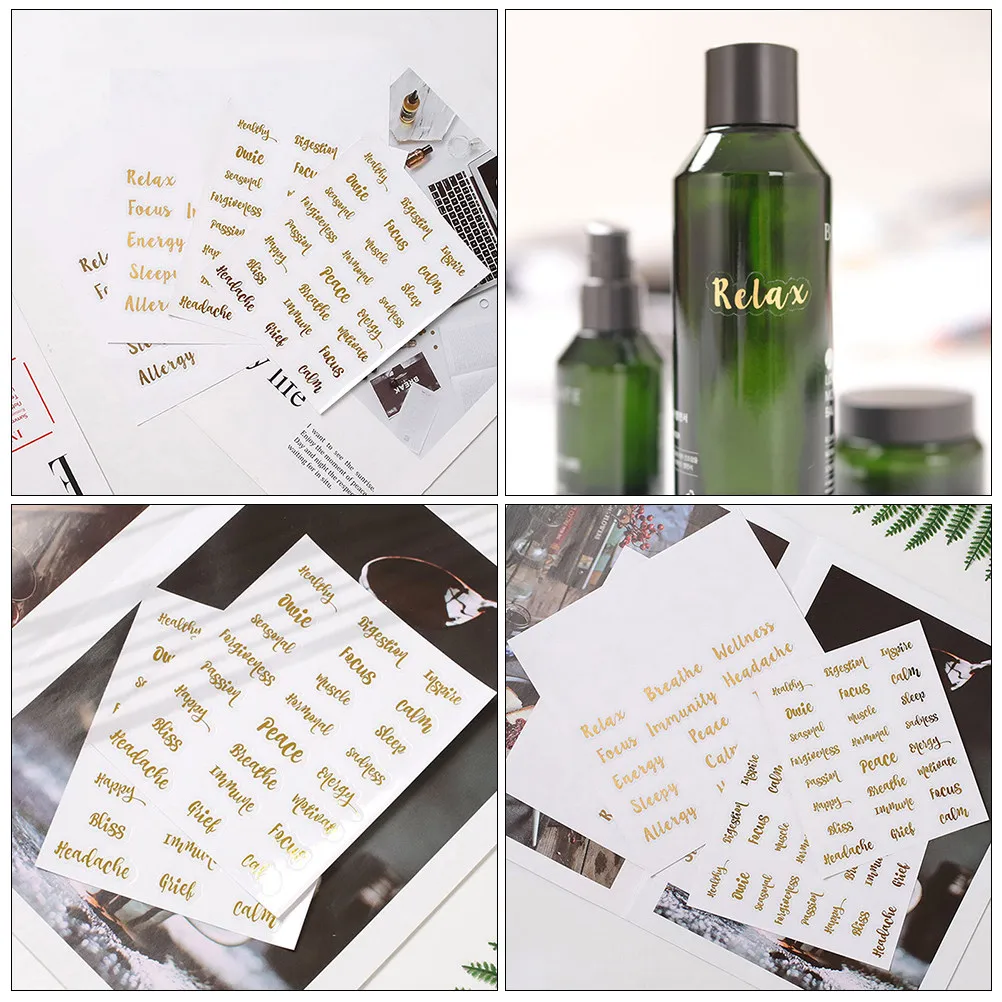 6Sheets Self Adhesive Gold Letter Bottle Labels Essential Oil Tags Stickers Organize Bottles Decals Oil Bottle Stickers