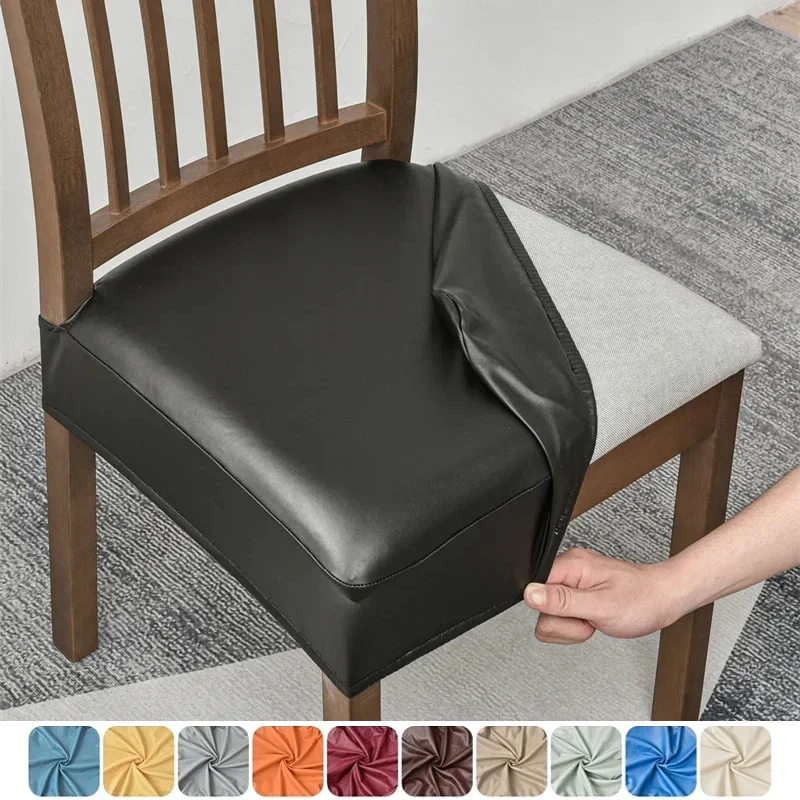 WaterProof PU Leather Dining Room Chair Cover Seat Covers Elastic Stool Covers Durable Dust-proof Cushion Cover for Home Hotel