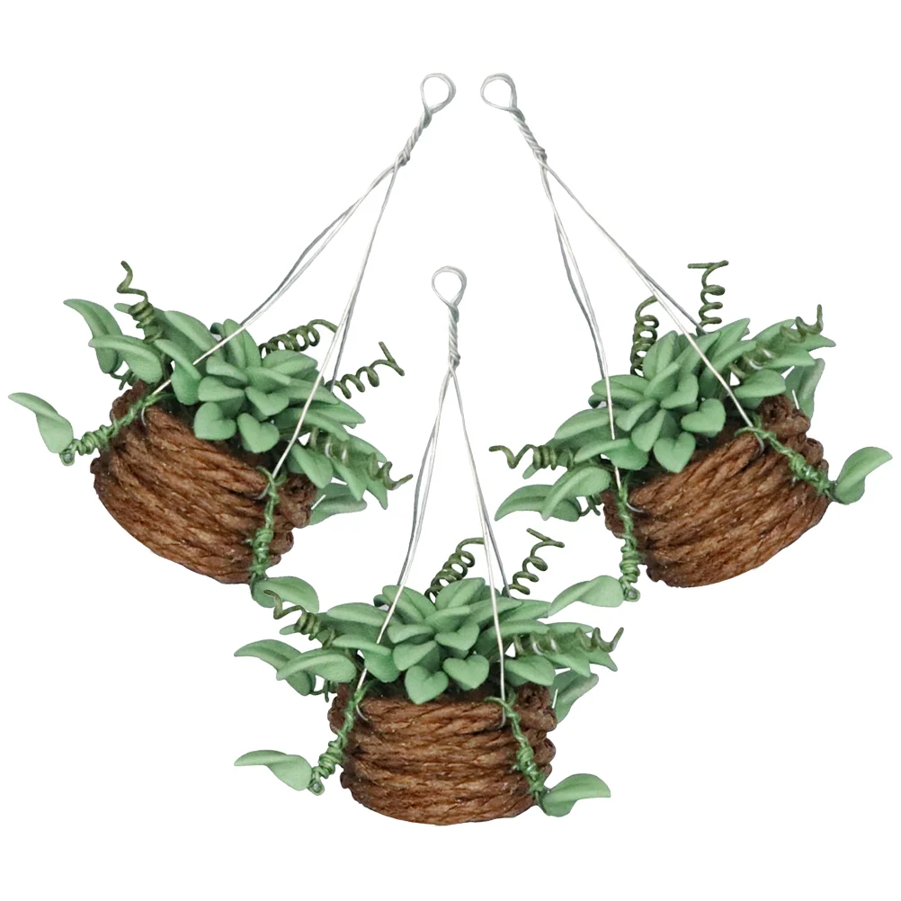 

3 Pcs Faux Plant House Potted Mini Adornment Accessory Decorate Accessories Green Miniature Decoration