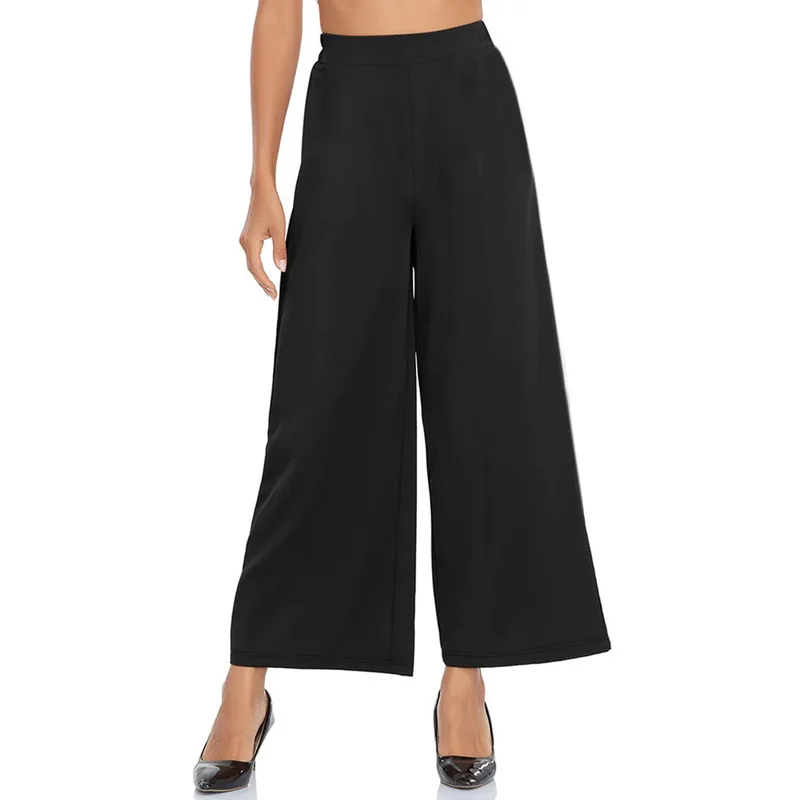 

2025 Casual Regular Waist Wide Leg Pants Women Stretchy Slimming Black Daily Office Breathable