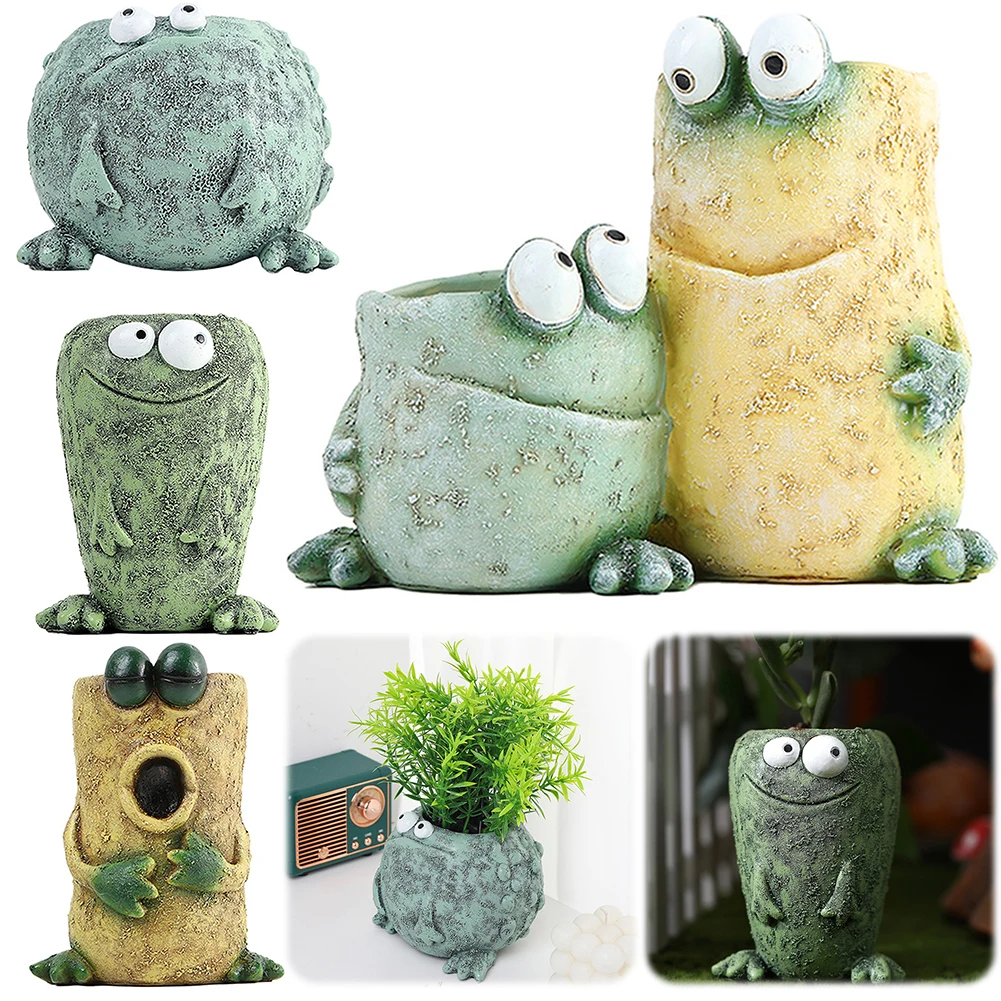 

Cartoon Frog Flower Container Resin Cute Frog Succulent Pot Small Frog Planter Ornament for Indoor Plants