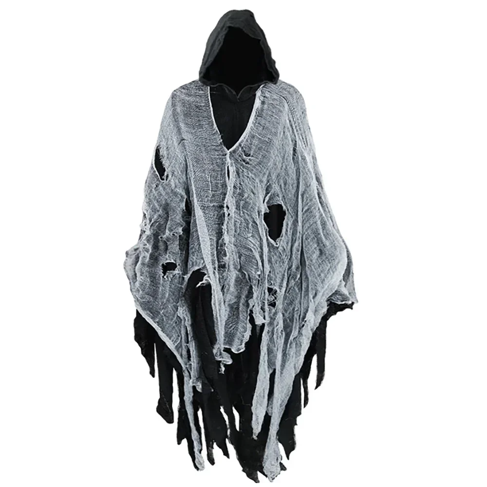 Horror Zombie Tattered Hooded Capes Unisex Halloween Ghost Dementors Cosplay Costume Day of The Dead Party Props Cloaks
