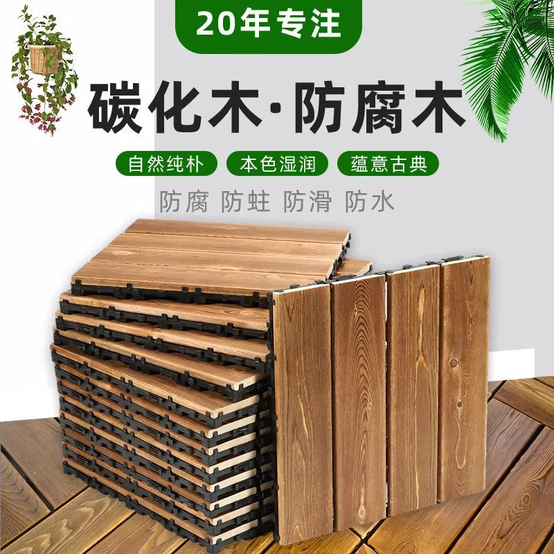 

Outdoor Carbonized Wood Flooring Tiles, Thickened Anti-Rot Decking for Garden/Balcony & Wall Panels Installation
