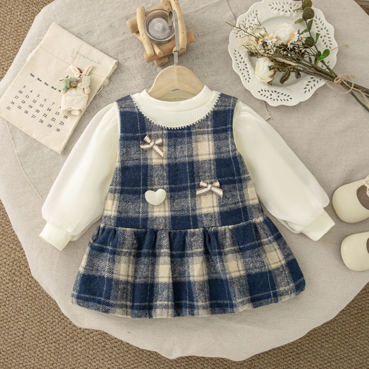 Autumn Winter New Baby Girl Dress Long Sleeved Sweet Checkered Princess Dress Baby Girl Birthday Dress Daily Outdoor Dressing