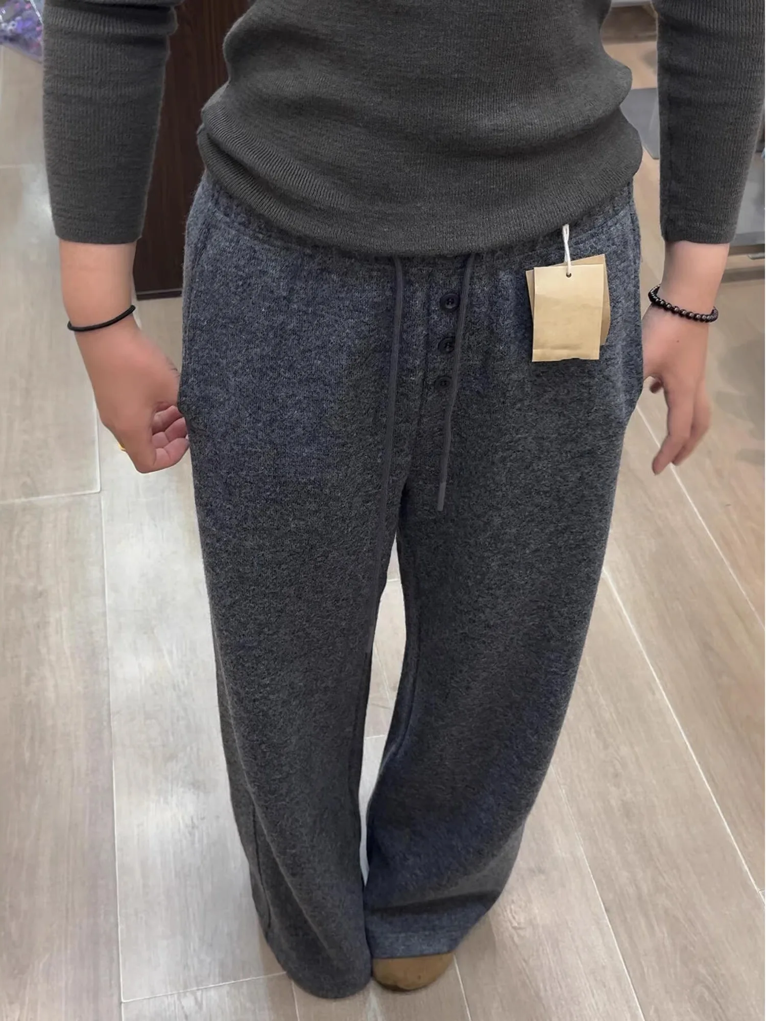 

Мягкие широкие брюки Camere, женские зимние новые свободные повседневные шерстяные брюки высокого класса, драпированные прямые брюки