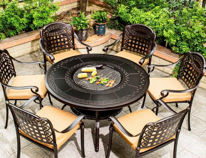 Outdoor barbecue tables and chairs, smokeless electric grilling, charcoal grilling, outdoor leisure dining table