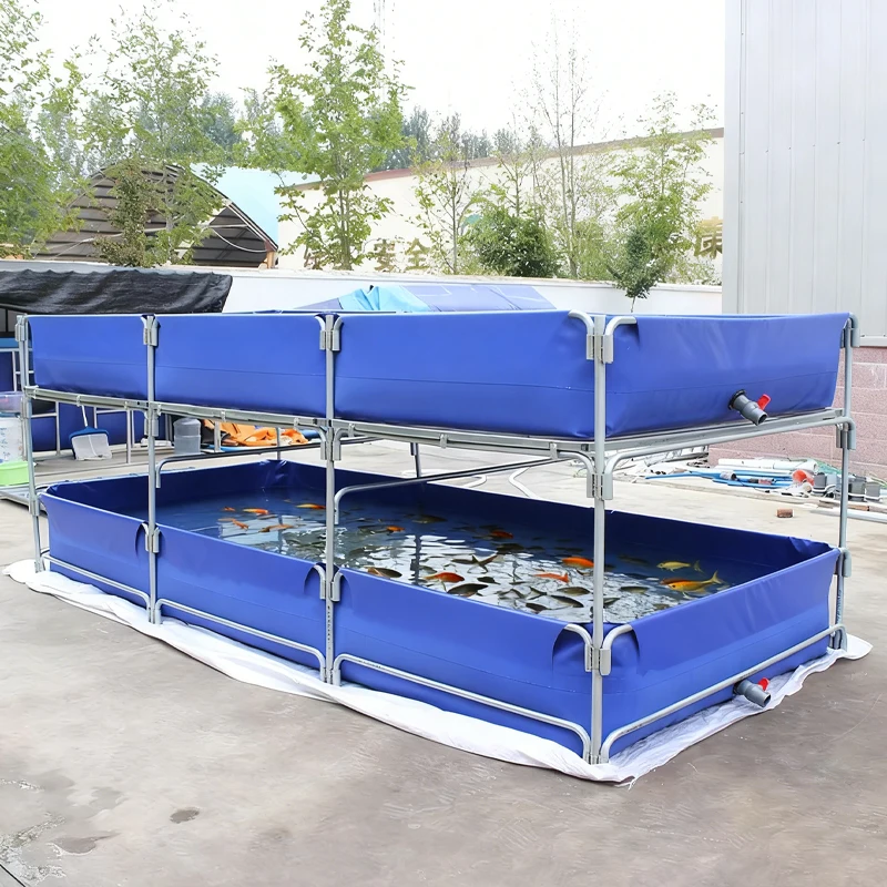 Double galvanized steel frame canvas fish tank for nursery and hydroponics with filtration system