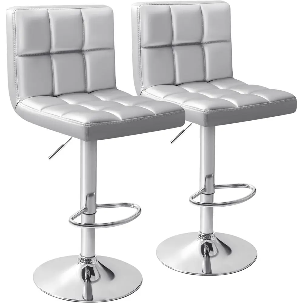 

Adjustable Swivel Bar Stools with PU Leather, Extra Height, Square Back Set of 2 (Silver)