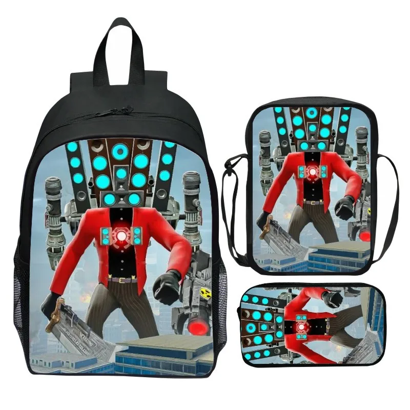 3pcs Skibidi Toilet School Bags Primary Software Titan Cameraman Boys Girls Backpacks 16inch Games Mochilas With Shoulder Bags