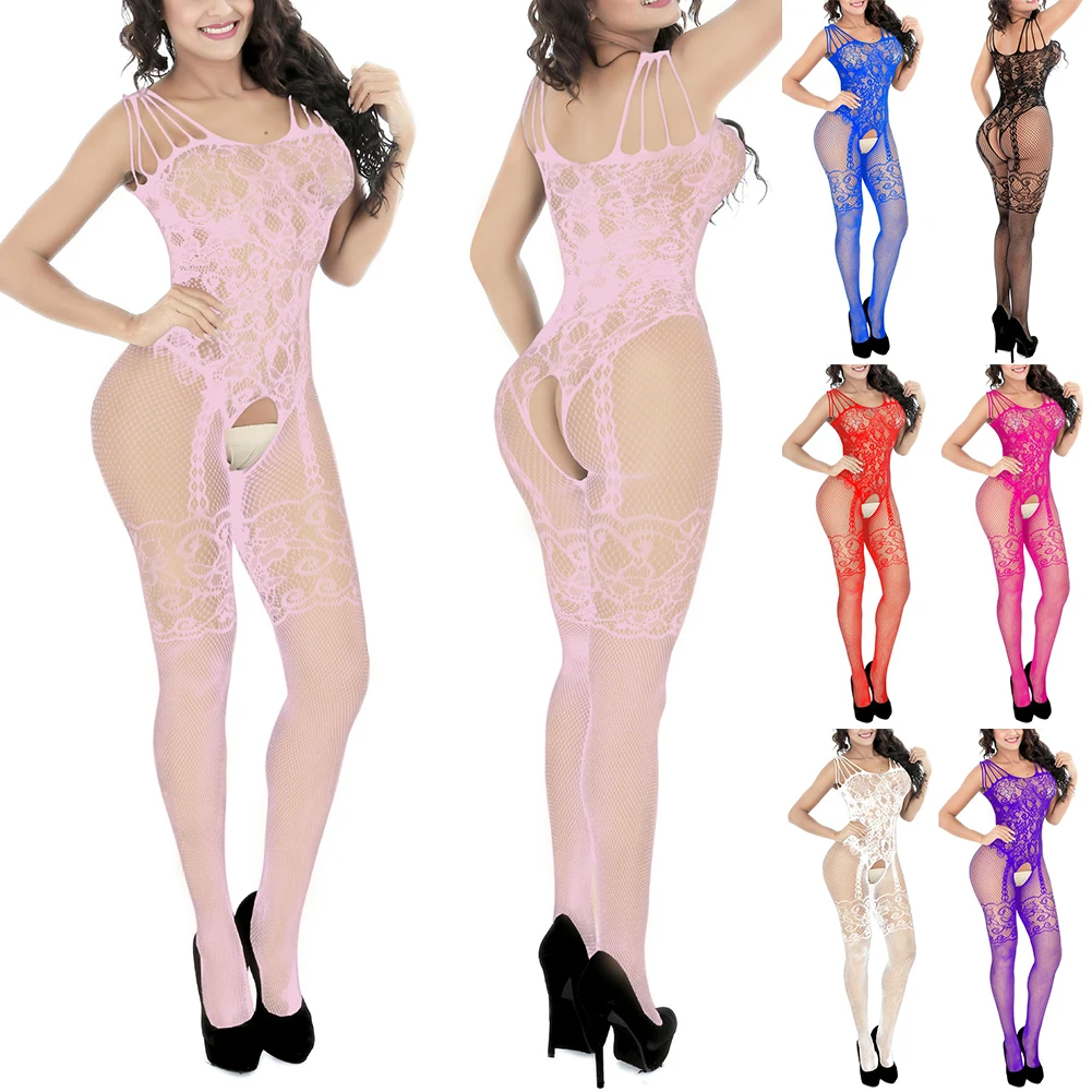 Sexy Women Jumpsuit Fishnet See Through Body Stockings Lace Bodycon Underwear Open Crotch Sleepwear Seduction Erotic Wear