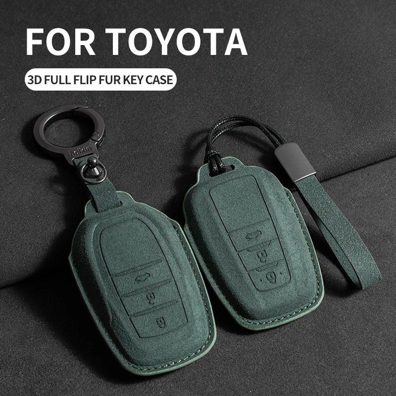 

Leather Car Key Case for Toyota Prius Camry Corolla CHR C-HR RAV4 Land Cruiser 2/3 Button Keychain Suede Accessories