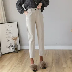 Autumn and Winter Women's Solid Color Straight Pipe Pants Slim Button Fashion Casual Formal Office Lady All Match Trousers