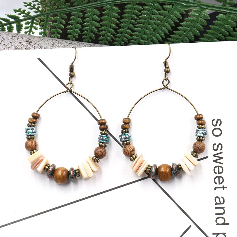 Shell Wood Beads Large Handmade Beaded Earrings Fashion Women\'s Jewelry Valentine\'s Day Wedding Anniversary Birthday Gift