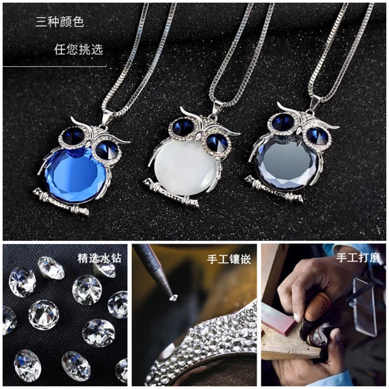 Crystal Owl Necklace Fashion Glass Animal Necklaces Charms Wing Long Chain Pendants Trendy Womens