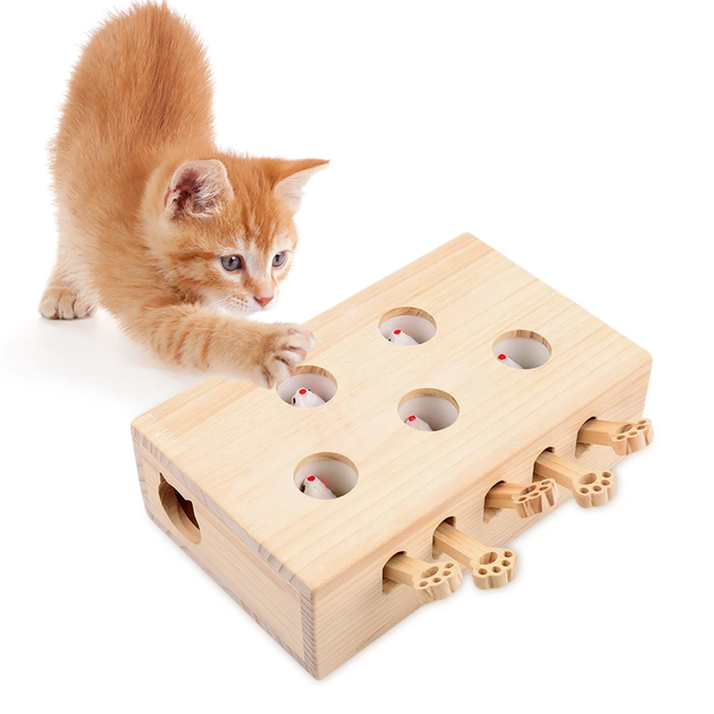 

Деревянная интерактивная игрушка-дразнилка для кошек и котят «Ударь крота»