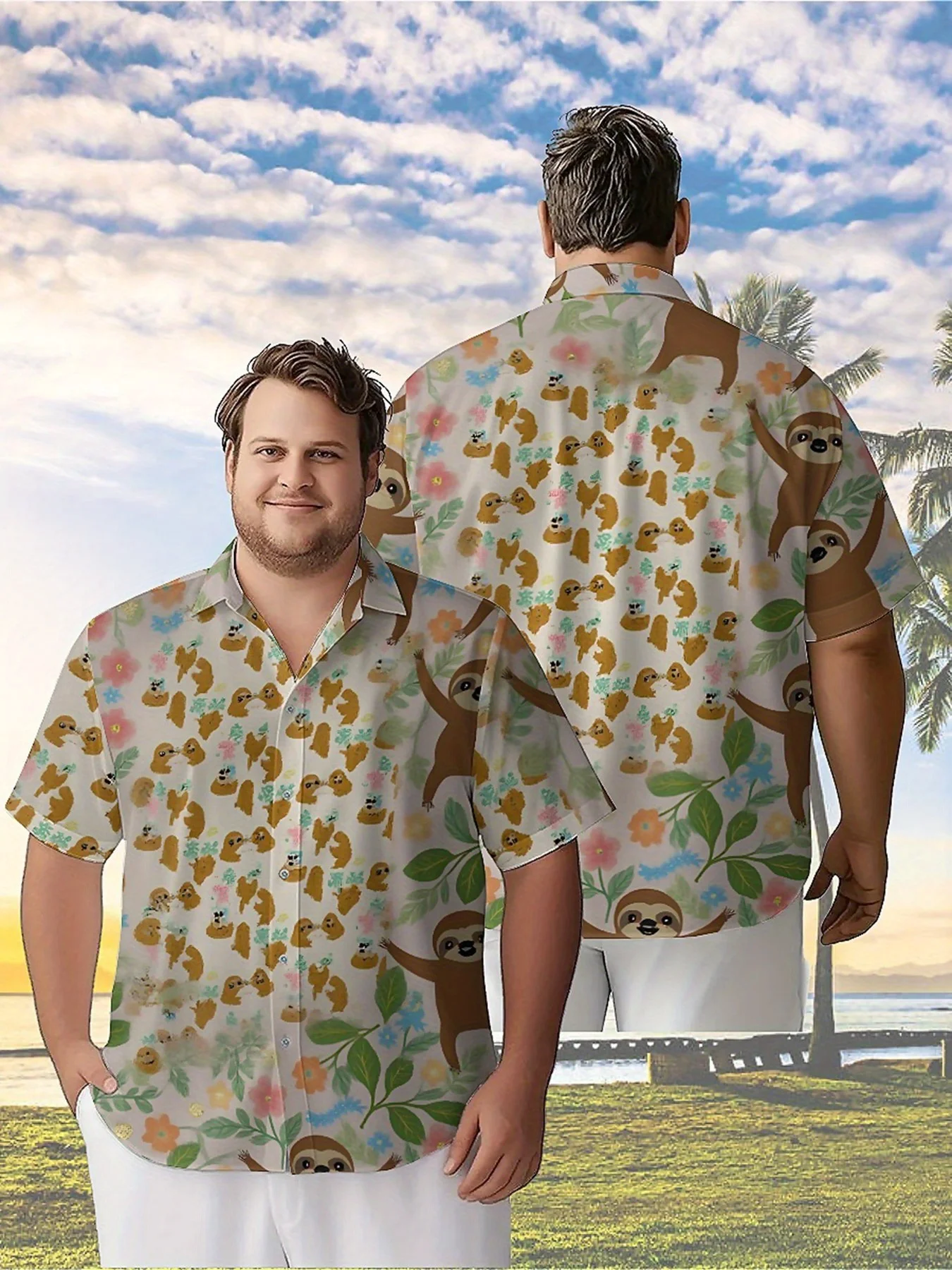

Men's Plus Size Hawaiian Shirts Sloth Flower Pattern,New Summer Fashion Tops,Hip Hop Streetwear