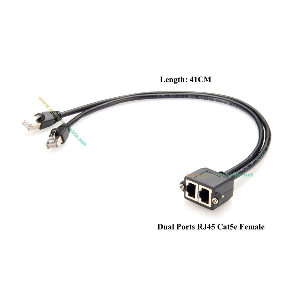 Dual Ports RJ45 Cat5e Male to Female Extension Cable Combined RJ45 8P8C LAN Ethernet Network Screw Panel Flange Chassis Cable