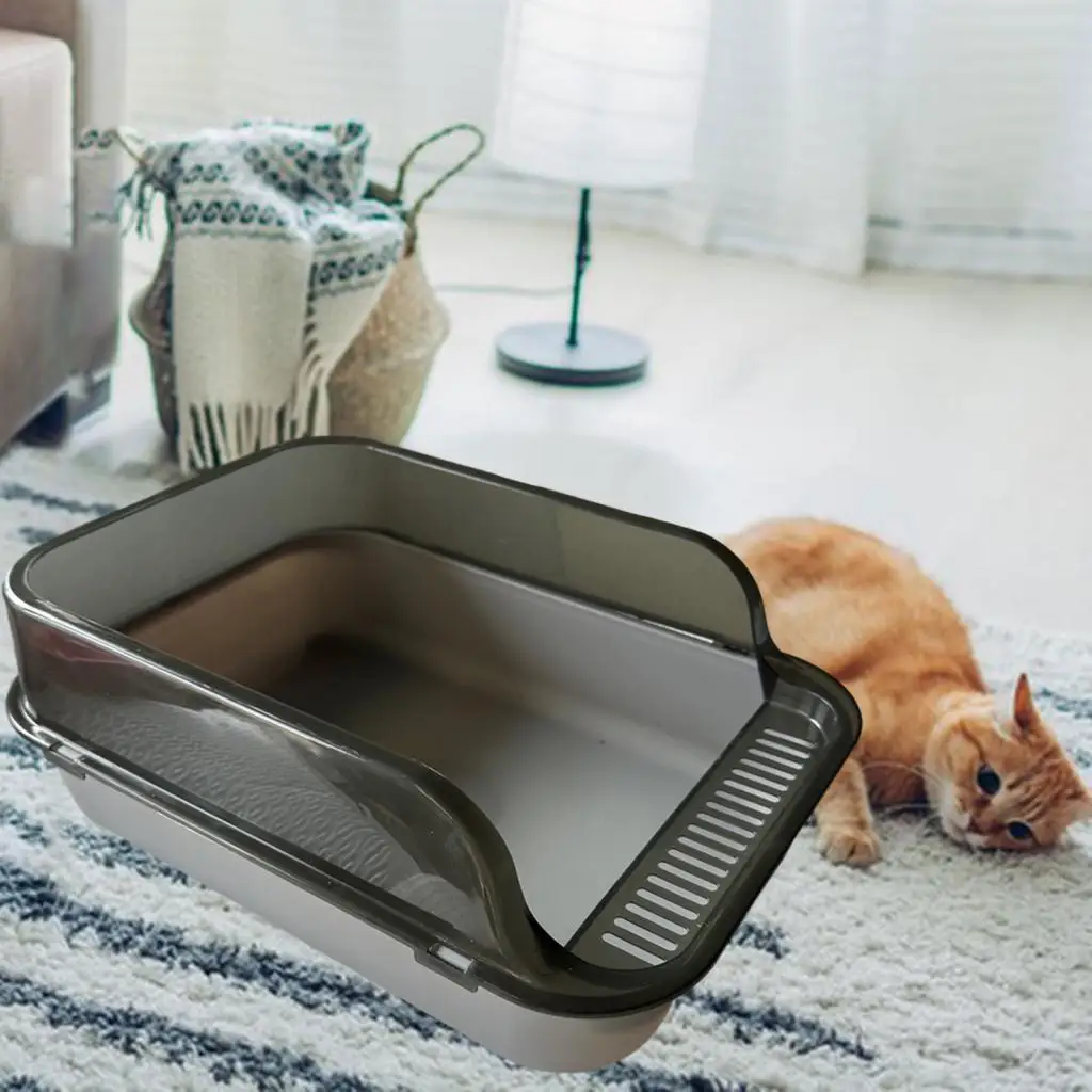 Kitty Litter Pan, Cat Litter Box Anti Splashing Cats Potty Toilet with High Side Semi Closed Pet Litter Tray Cats Litter Pan