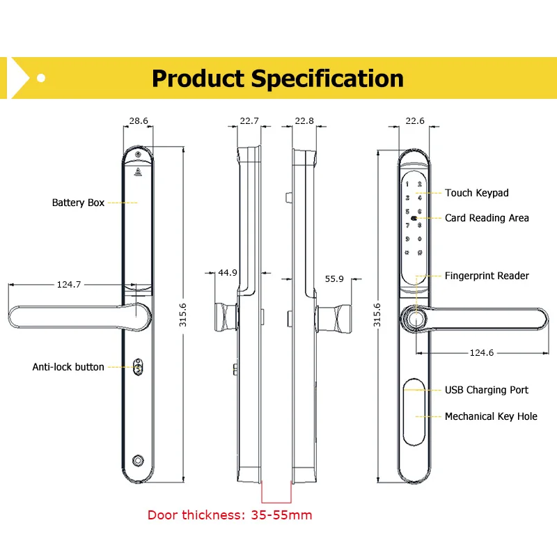 Home intelligent door lock smart keys Digital door lock biometrics digital lock ttlock app electronic aluminum sliding door lock