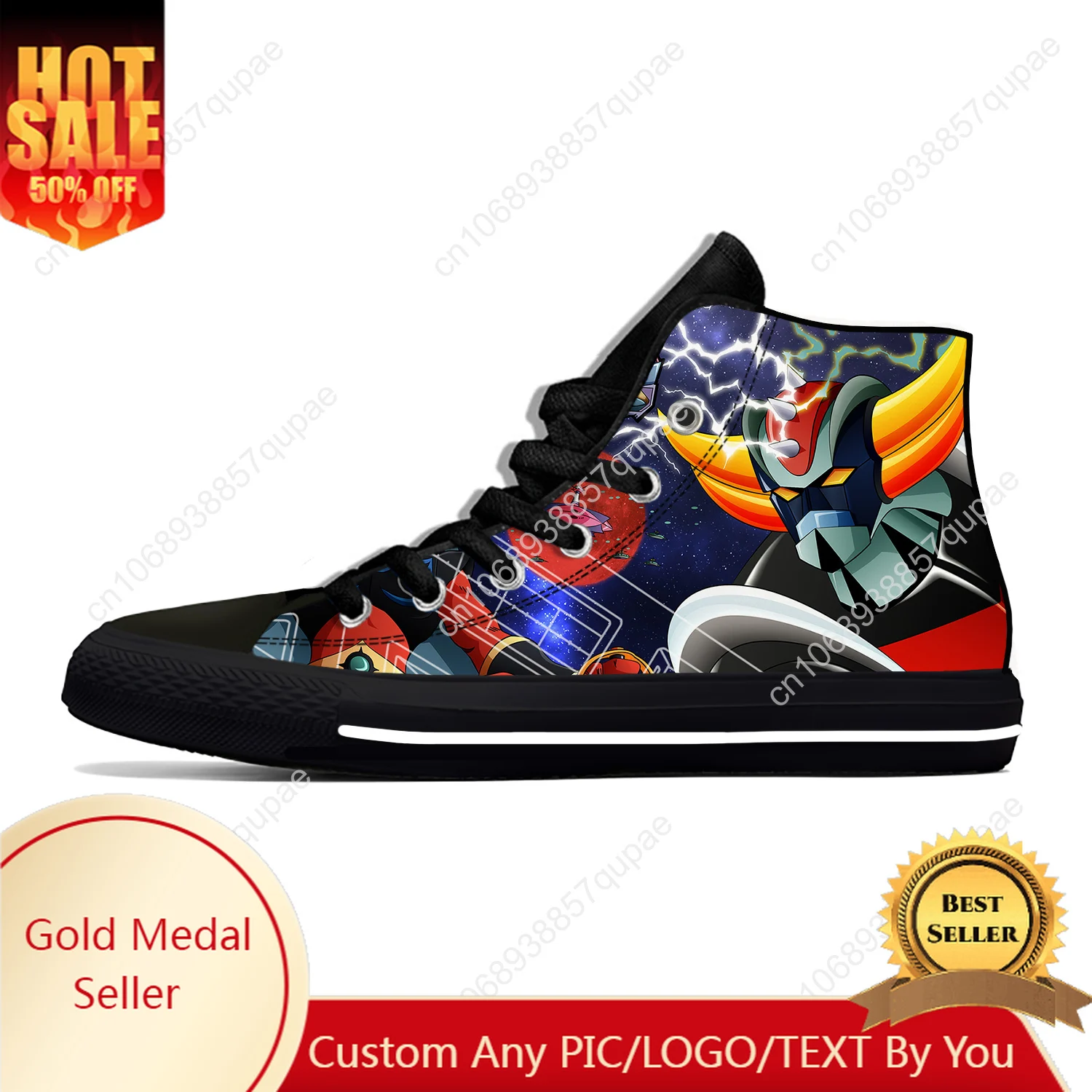 

Hot UFO Robot Goldrake Grendizer Anime Gurendaiza Casual Cloth Shoes High Top Lightweight Breathable 3D Print Men Women Sneakers