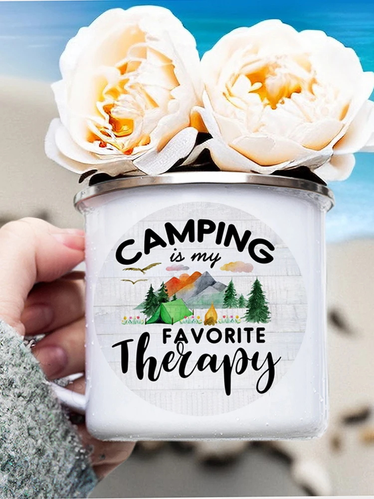 The Adventure Begind Printed Mug, Camping Enamel Cup, Beer Coffee Mugs, Mountain Handle Cups, Gifts for Camper Lovers