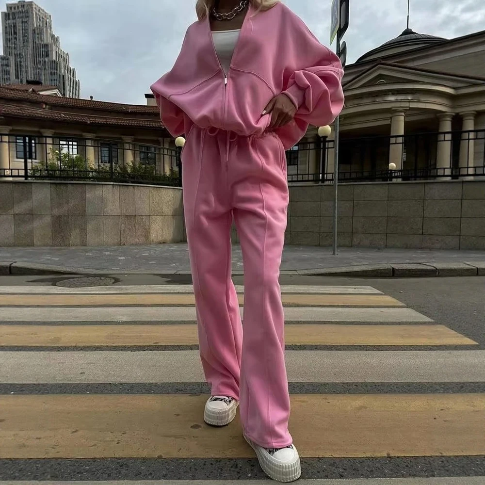 Traje de suéter informal de otoño para mujer, conjunto de dos piezas con cremallera, diseño de estación independiente para moda de Europa y Estados Unidos