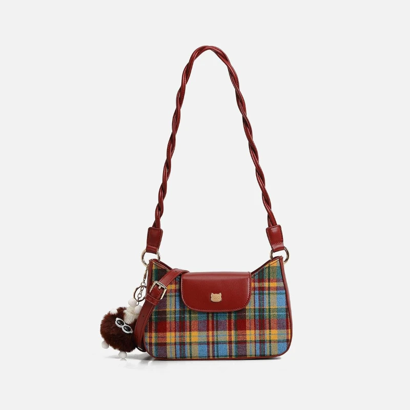 

Fashionable and Casual Autumn and Winter Colorful Checkered Retro Striped Checkered Versatile Women's Shoulder Crossbody Bag