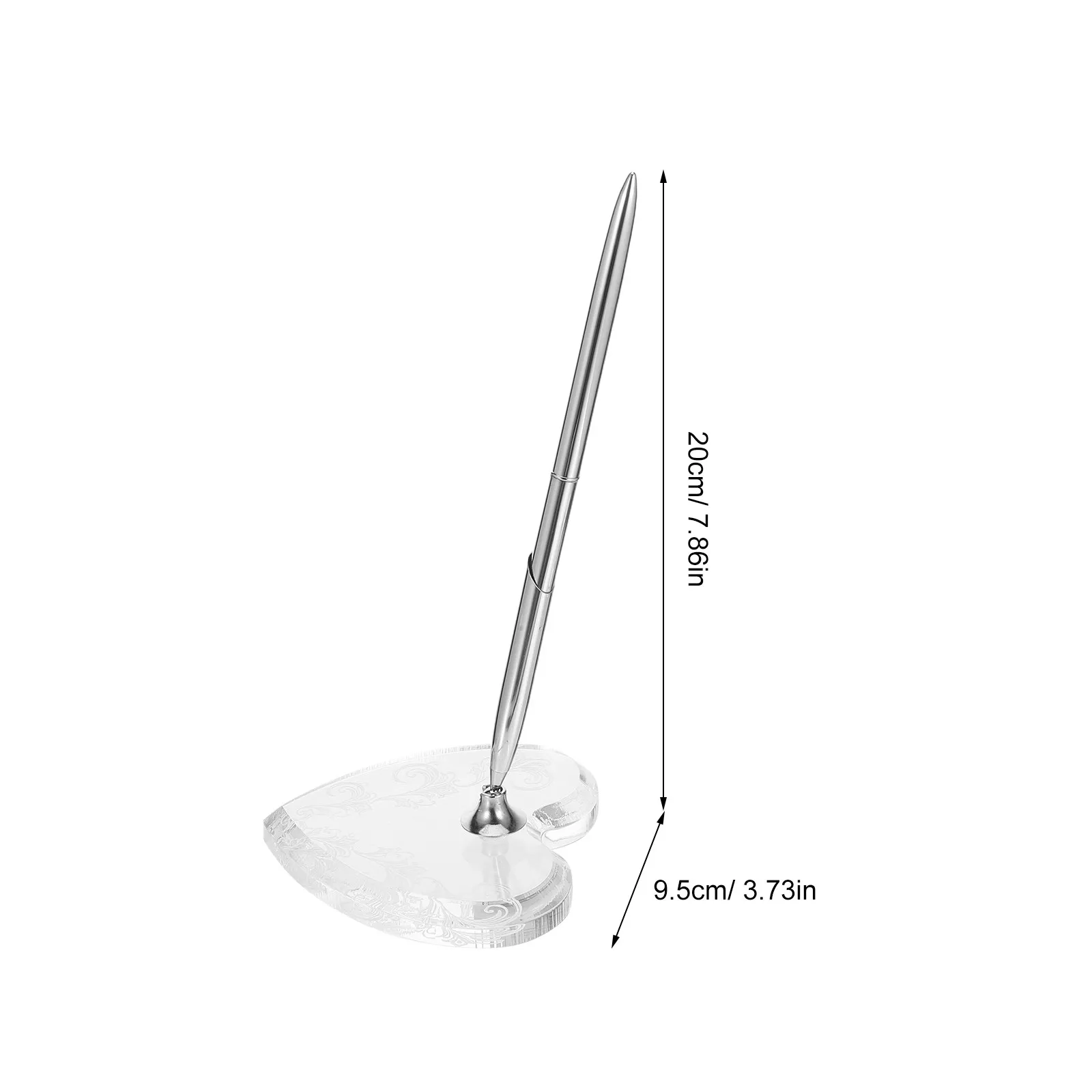 Silver Wedding Signing Pen with Sturdy Heart-Shaped Acrylic Base Ideal for Guest Book Ceremony Reception Desk Pen Holder Bridal