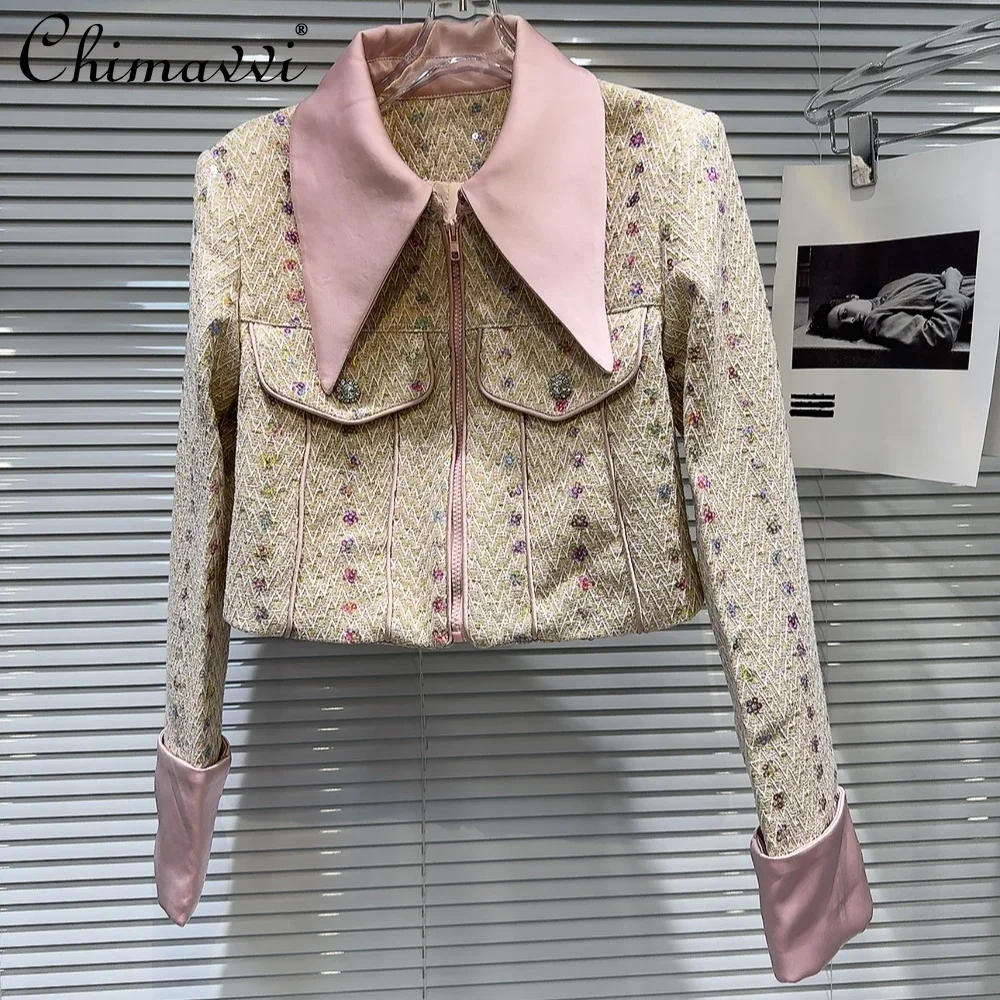 2024 autunno nuova moda a maniche lunghe con paillettes Tweed cappotto corto gonna con fiocco vestito elegante pendolare donna due pezzi set abiti