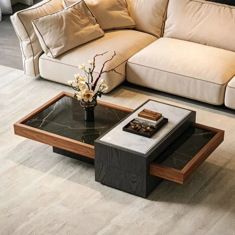 Marble Countertop Wooden Coffee Table Living Room Center Table Home Modern