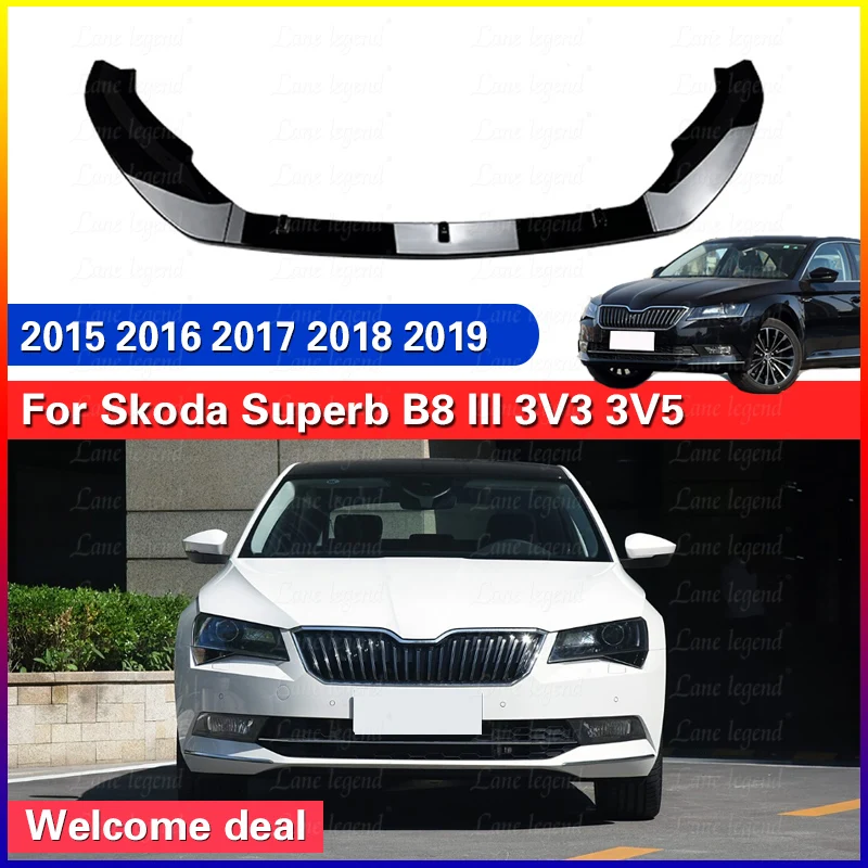 For Skoda Superb B8 III 3V3 3V5 2015-2019 Front Bumper Lip Spoiler Car Diffuser Splitter Tuning Protector Separator Body Kit