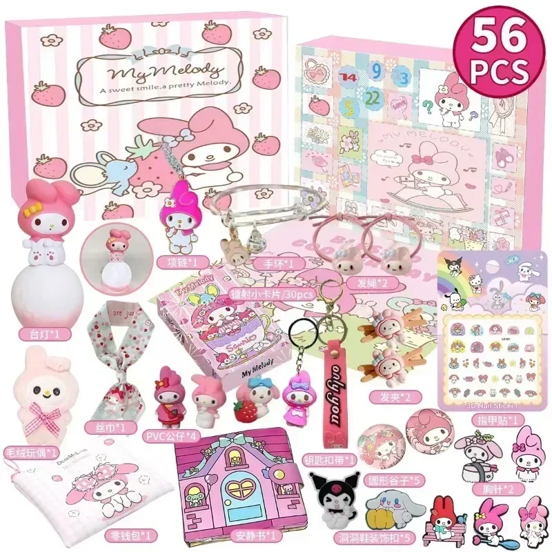 2024 kawaii sanrio hellokitty kuromi natal advento calendário caixa de presente anime dos desenhos animados figura aleatória ornamento chaveiro brinquedos do miúdo