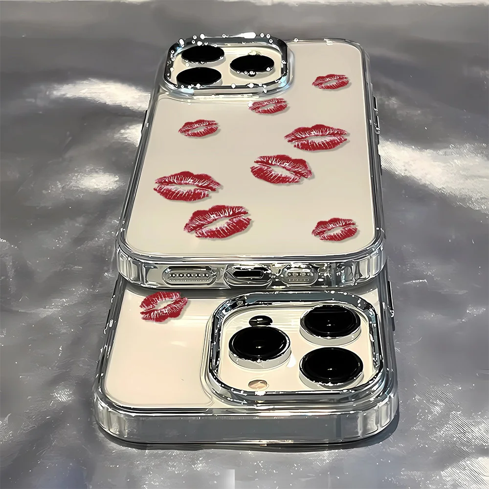 New transparent phone case with red lip pattern, suitable for iPhone 17/16/15/14/13/12/11, etc.The ideal gift choice!