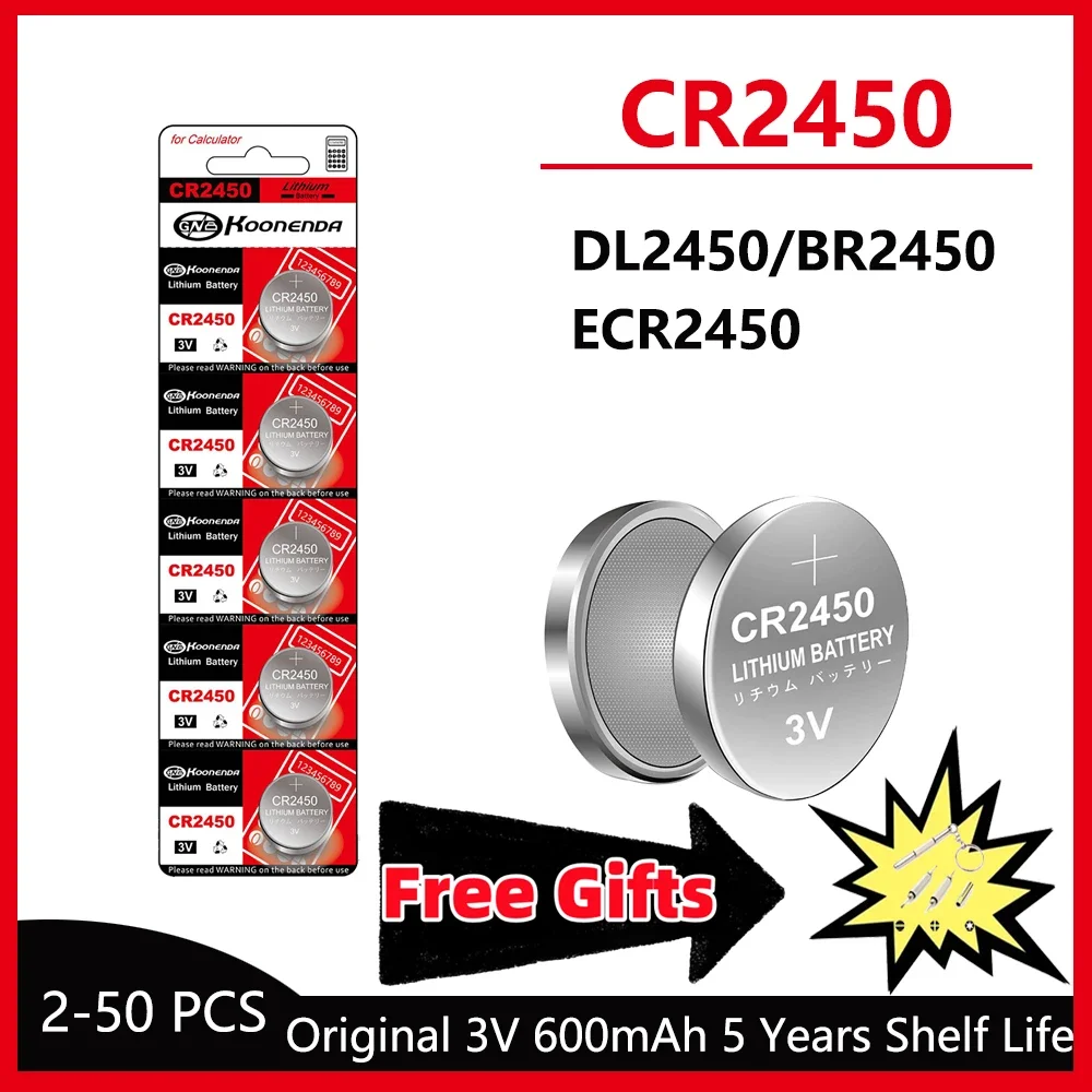 CR2450 3V High-Capacity Lithium Battery DL2450 BR2450 LM2450 KCR5029 For Toy Car Key Remote Control Watch Button Coin Cells