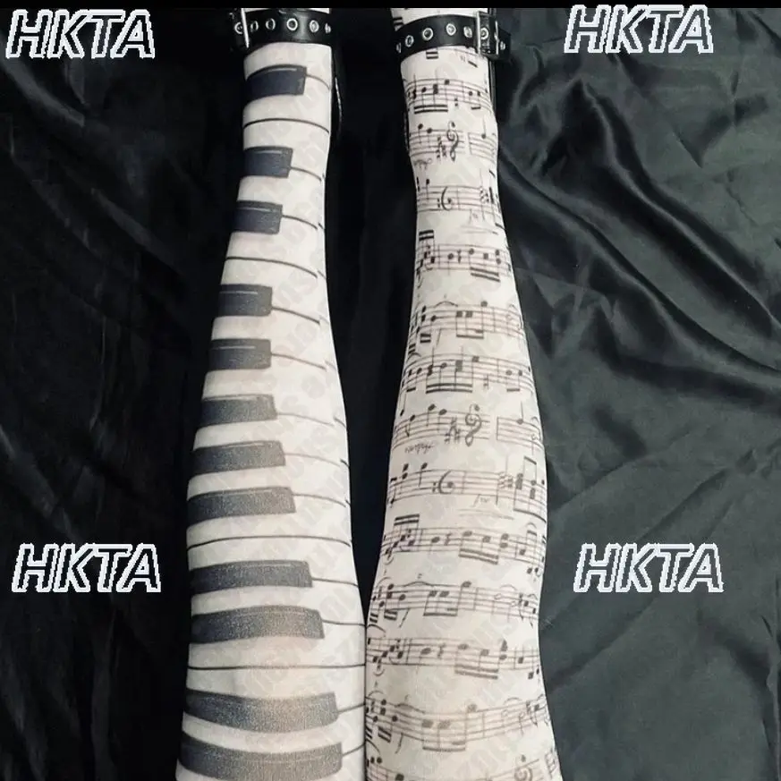 

Subculture Style Two Dimensional Punk Rock Piano Notes Print Stocking Ladies Cosplay Goth Street Sweet and Cool Knee Socks Women