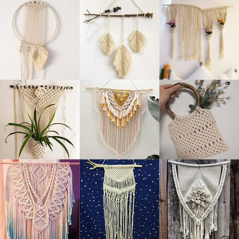 Cuerda de macramé de algodón 100%, 1mm-10mm, colgadores de pared hechos a mano, cuerda Natural de 3mm, costura Bohemia, decoración del hogar de boda