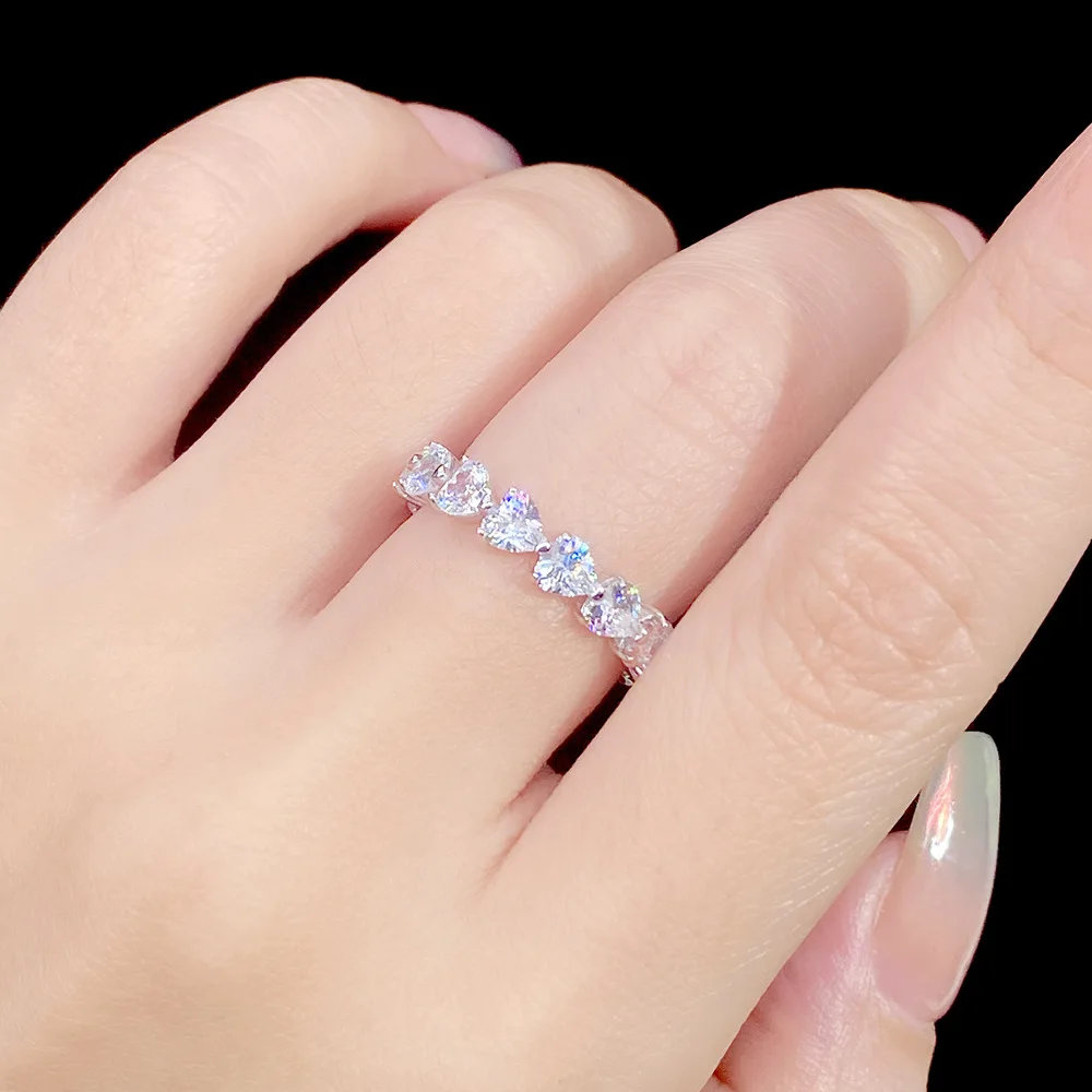 S925 Sterling Silver Love Ring for Women Similar Diamond Moissanite Heart Shape Eternity Ring