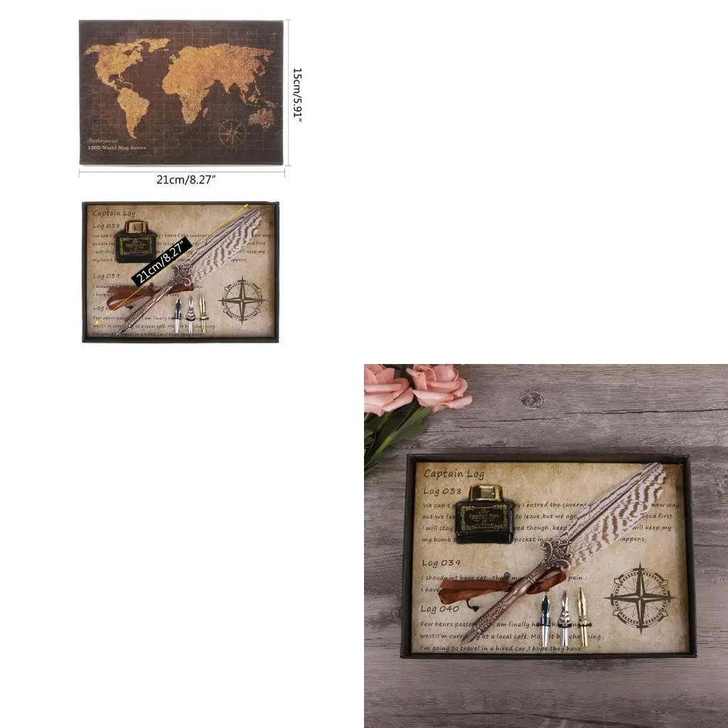 

Набор антикварных ручек для каллиграфии, 3 различных пера, чернильное перо, ручка для письма, подарочная коробка