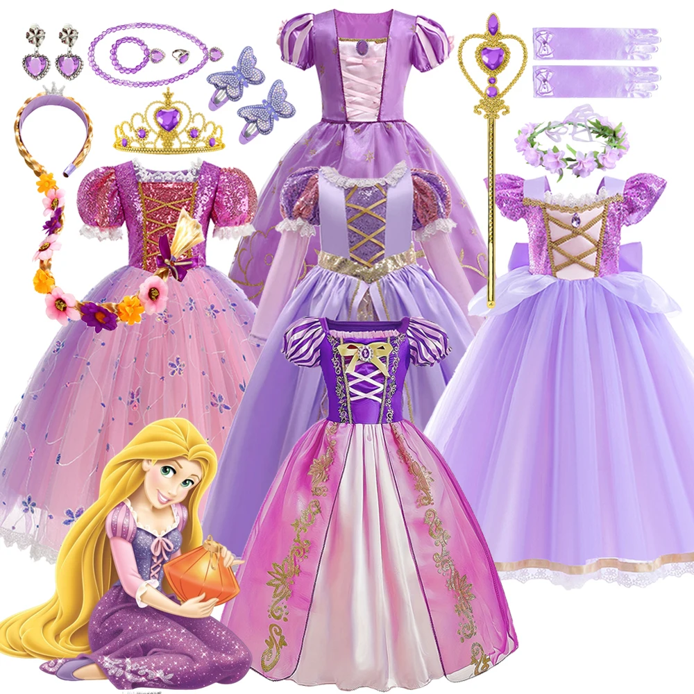

Disney Girls Rapunzel Costume Princess Dress Costume Halloween Cosplay Birthday Carnival Party Ball Gown Vestido Kids Costume