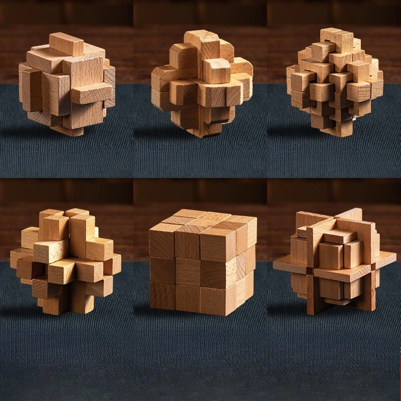 기술 Kongming 잠금 Luban 완료 나무 지능 반지 세트 어린이 퍼즐 장난감 내구성 하드 안정적인 학습