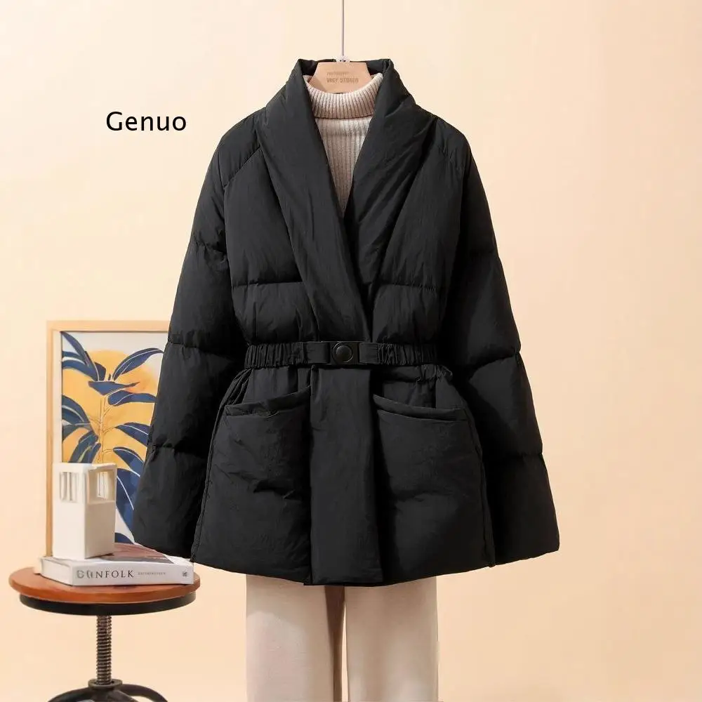 2026 Winter Women's Fashion Longline Relaxed Fit Cotton Padded Jacket Patchwork Minimalist Artistic Commute Office Wear