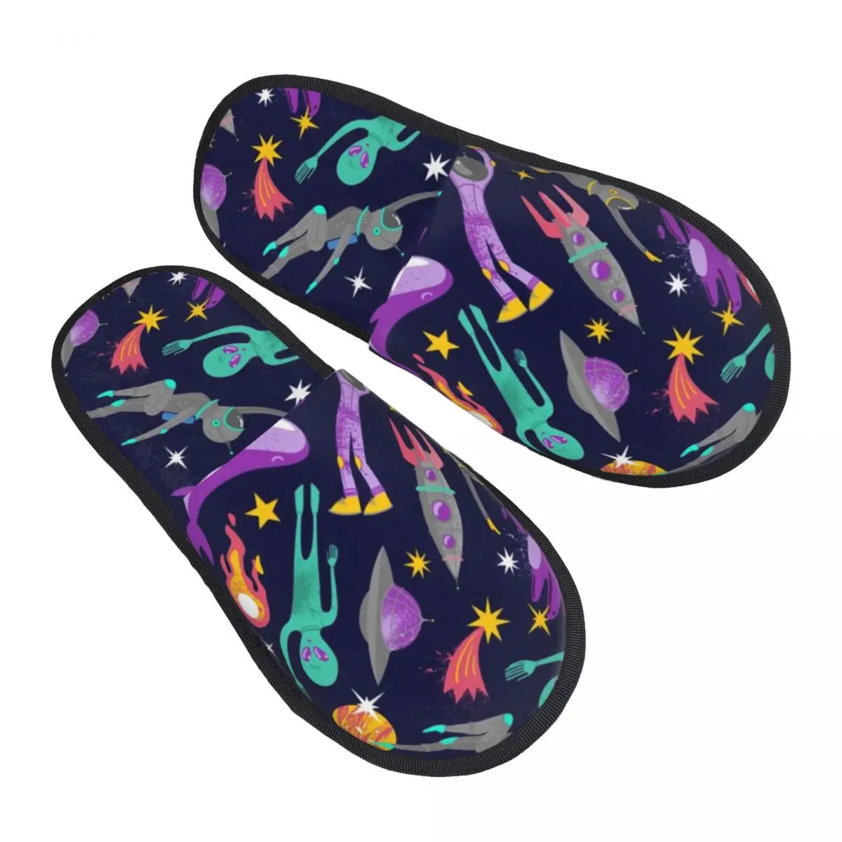 Space Galaxy Print Indoor Slippers Furry Slipper Winter Home Shoes House Flat Closed Toe Slides Flip Flops