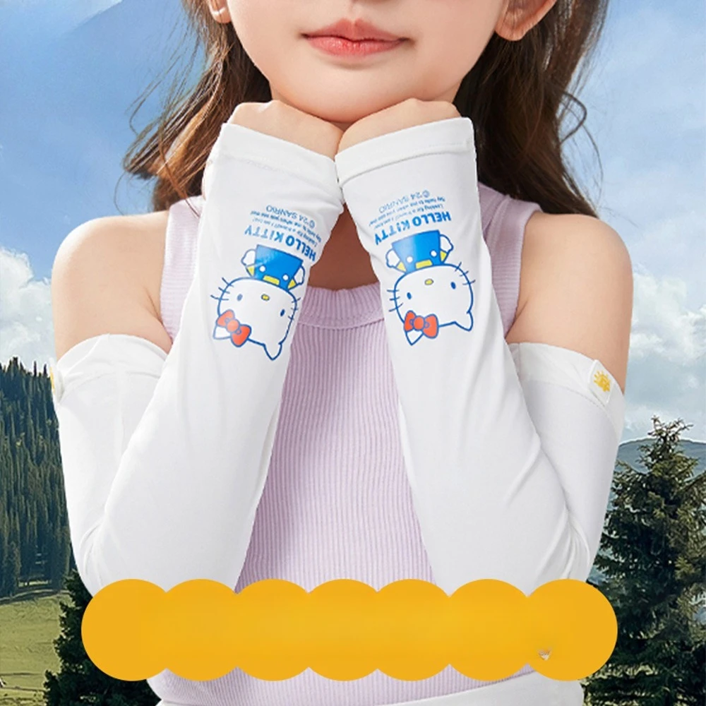 Miniso Sanrio أصلية صيفية للأطفال للحماية من أشعة الشمس وأكمام ثلجية من الحرير الجليدي ونمط رفيع رائع ومقاوم للأشعة فوق البنفسجية وحماية الذراع قابلة للتعديل