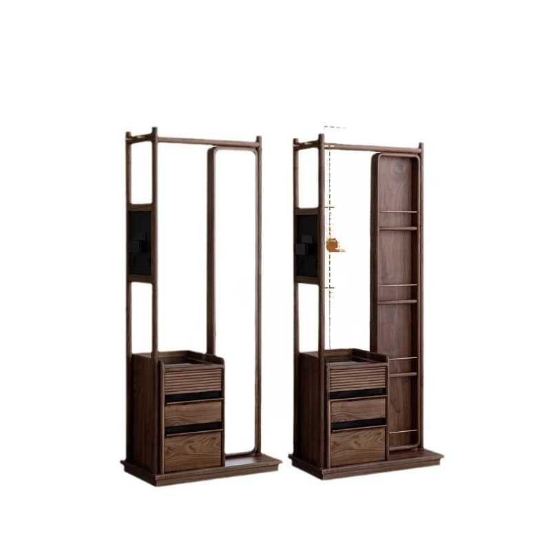 

Nordic solid wood black walnut coat rack rotating full-length mirror North American cherry wood hanger modern simple rack