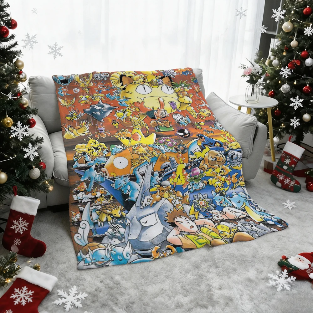 Pokemon Pikachu Gengar Bulbasaur Charmander Squirtle Psyduck Flannel Throw Blanket Soft Warm Blanket for Sofa Bed Home Decor Gif