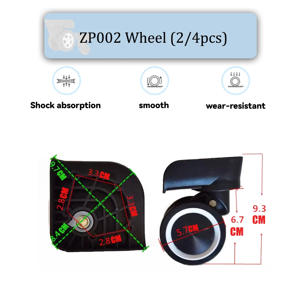 

ZP002 Universal Wheel Black Replacement Suitcase Silent Smooth Convenient Shock Absorbing Durable Rotating Accessories Wheels