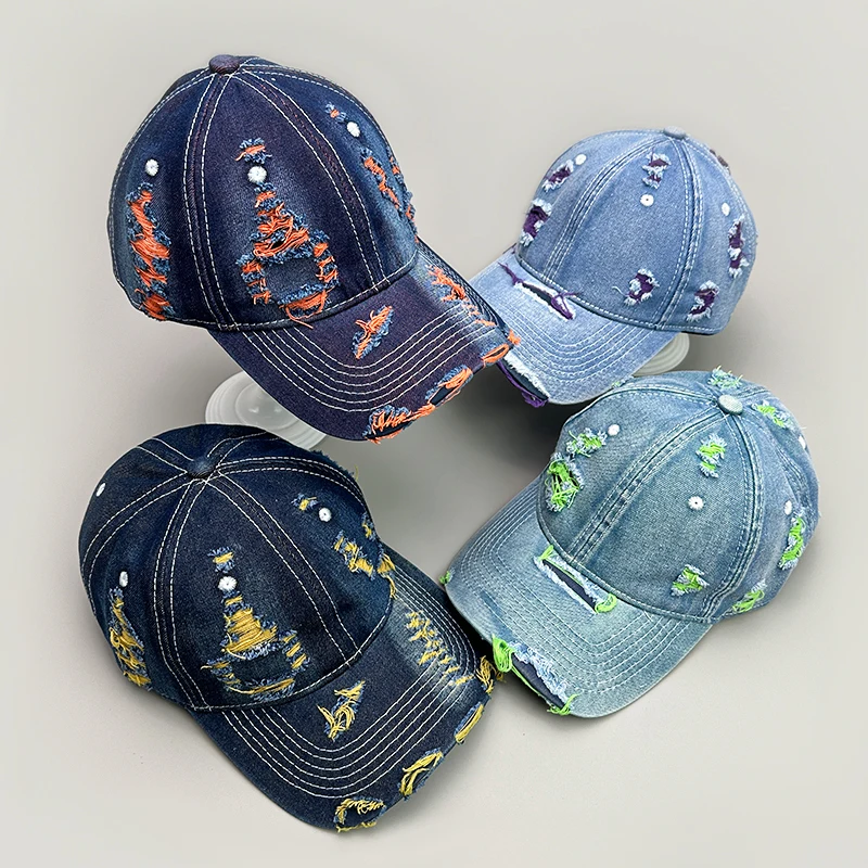 

Distressed Style Denim Baseball Hats New Men Women Sunshade Distress Fashion Snapback Caps Versatile Street Outdoor Personal ins