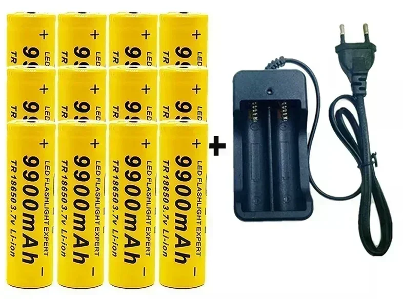 18650 Battery Chargeable Battery 3.7V 18650 9900Mah Capacity Li-Ion Chargeable Battery for Pocket lamp + Charger