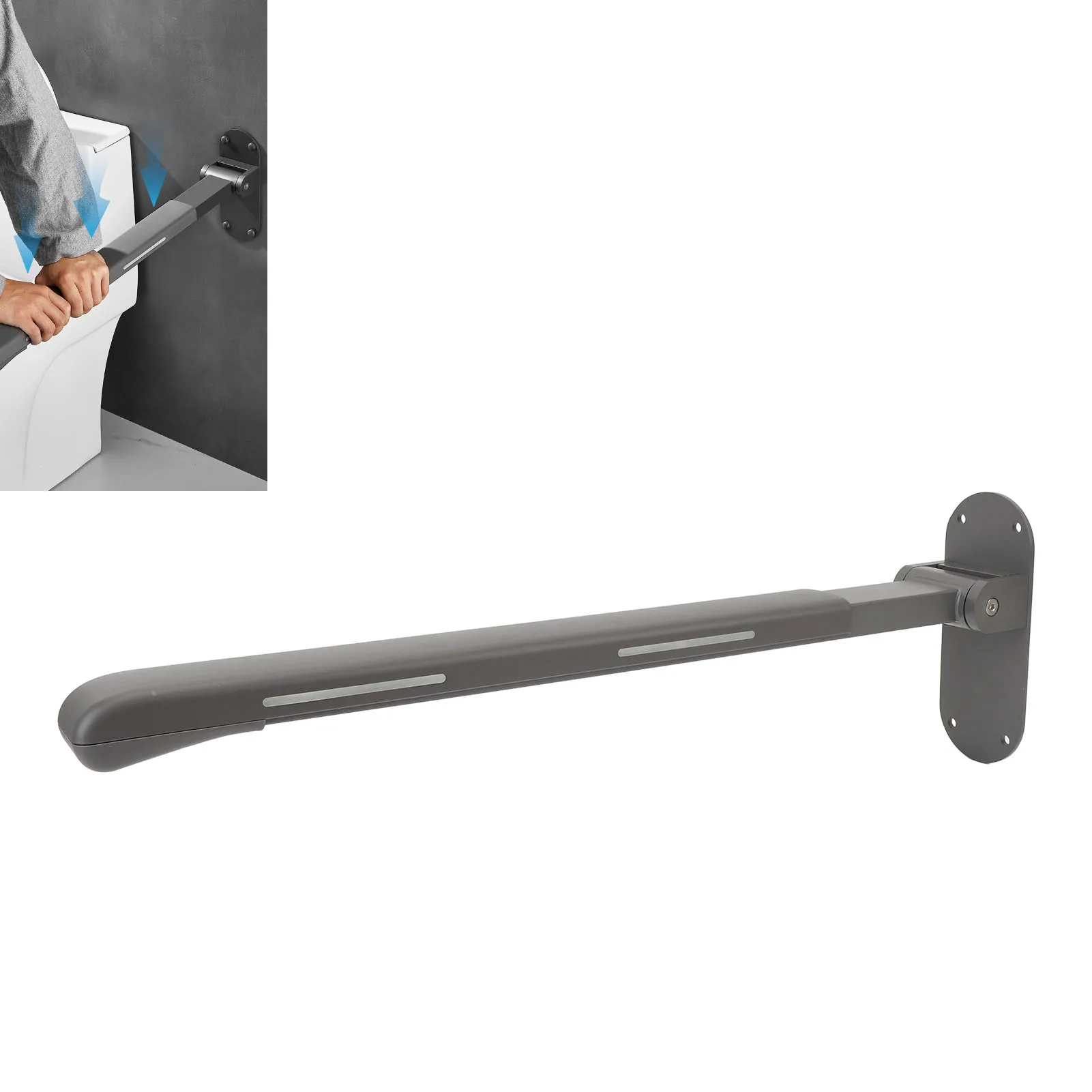Flip Up Grab Bar Safety Toilet Grab Bar Foldable Anti Skid Handicap Bathroom Accessories for Seniors Elderly Disabled 200kg Load